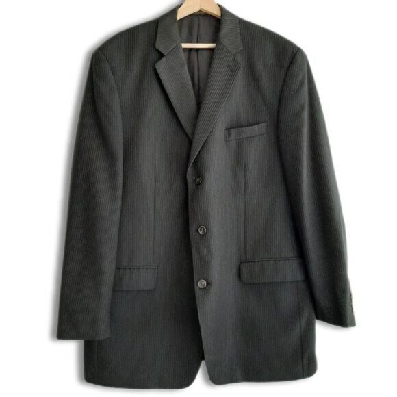 CHAPS / 100% Wool Pinstripe Blazer Jacket Black Men's Sz 44 L - Picture 1 of 14